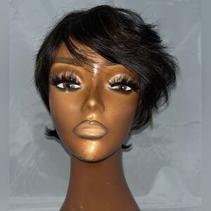 Feathered Elegance – Layered Pixie Wig with Brown Highlights